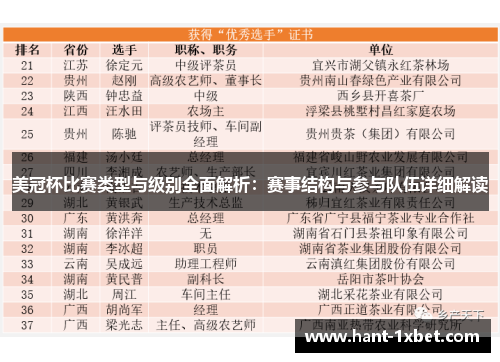 美冠杯比赛类型与级别全面解析：赛事结构与参与队伍详细解读